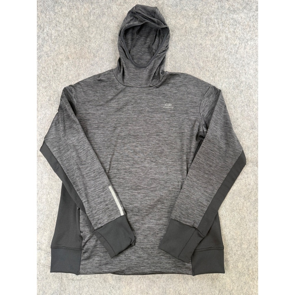 Kalenji Running Hoodie Mens L-XL Gray Polyester Athletic Balaclava Pullover Gym